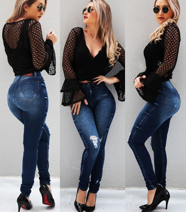 High Elasticity High Elastic High Waist South American Denim Skinny Pants Butt Lift