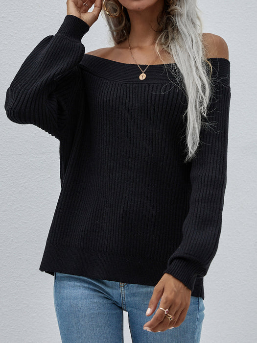 Off Shoulder Loose Sweater Autumn Winter Off Shoulder Solid Color Pullover Sweater Women