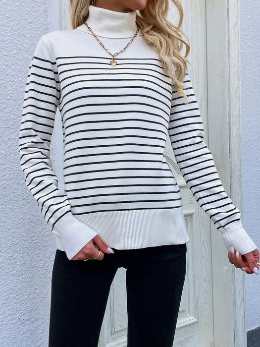 Autumn Winter Striped Women Clothing Turtleneck Sweater Women Striped Pullover Knitwear Women