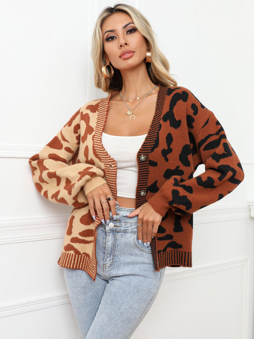 Winter Popular Sweater Leopard Splicing plus Size Cardigan Button Knitwear Sweater