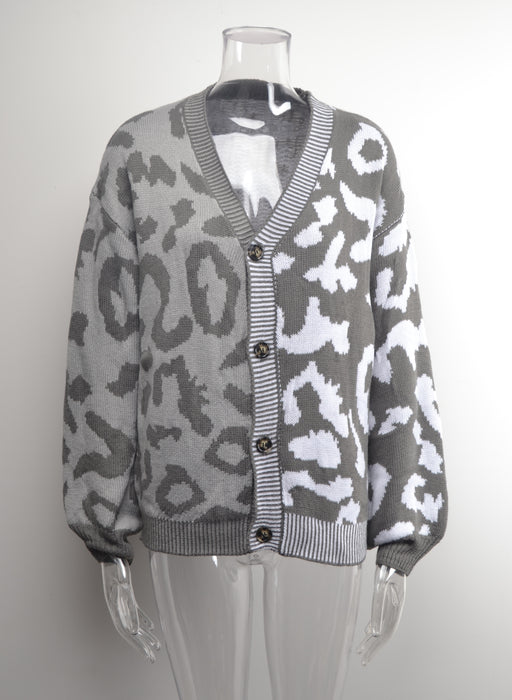 Winter Popular Sweater Leopard Splicing plus Size Cardigan Button Knitwear Sweater