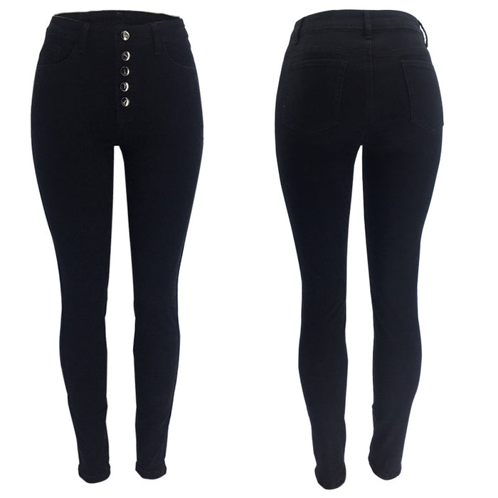 Women Clothing  High Waist Hip Lift Slim Breasted New Jeans Women Trousers