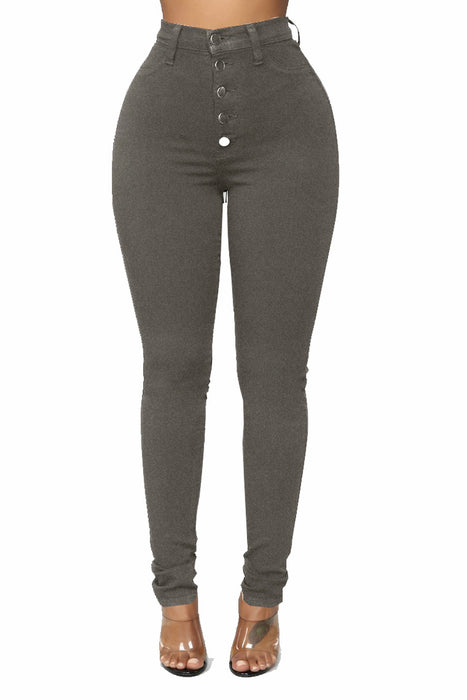 Women Clothing  High Waist Hip Lift Slim Breasted New Jeans Women Trousers