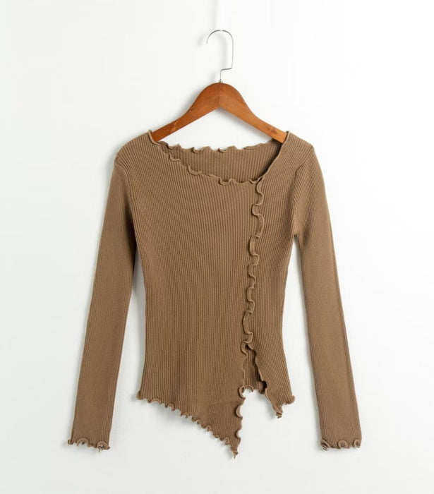 Autumn Winter Women Clothing Irregular Asymmetric Sweater Knitwear