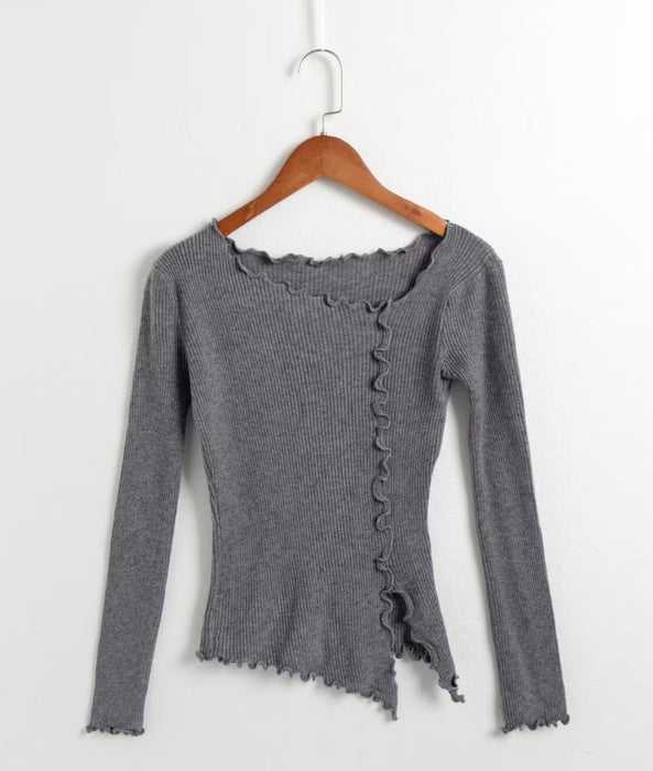 Autumn Winter Women Clothing Irregular Asymmetric Sweater Knitwear