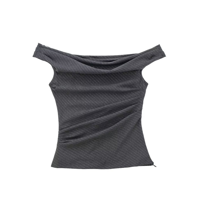 High Street Off Shoulder Top Women Summer Pleated Sleeveless T Shirt Short Sexy Top