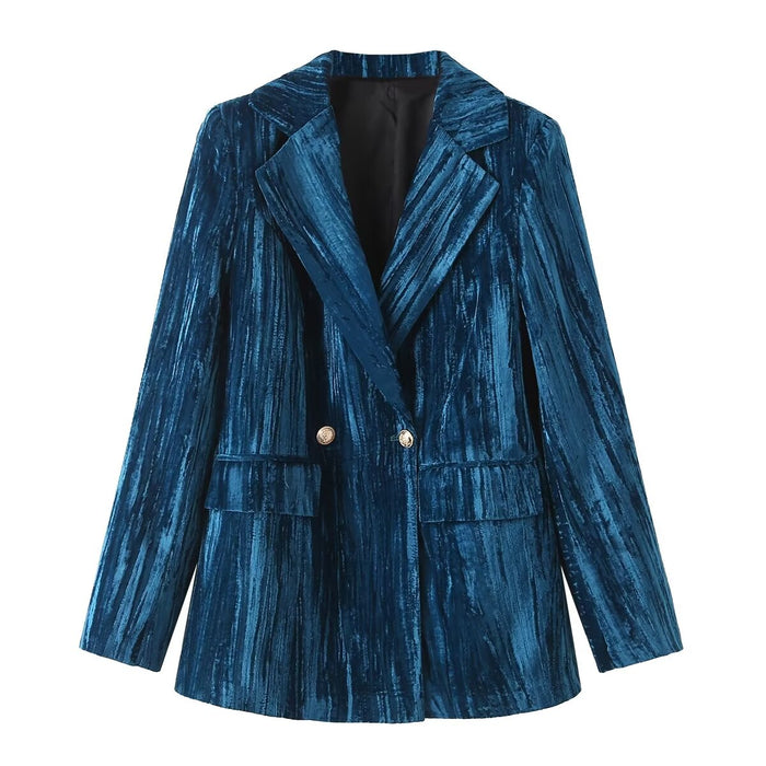 Autumn Women Velvet Wrinkle Blazer Suit