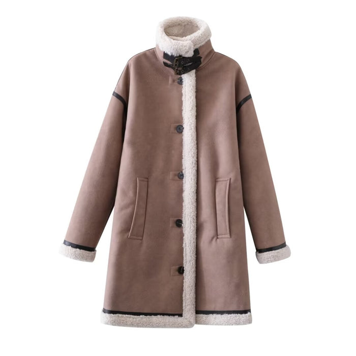 Winter Women Street Long Suede Coat Jacket