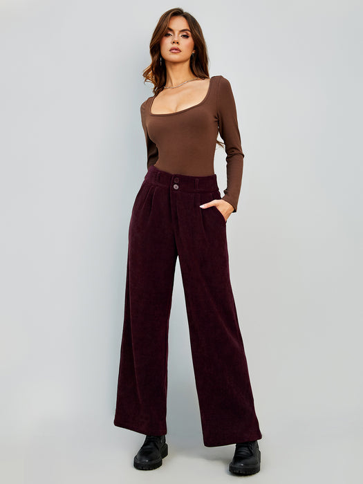 Autumn Winter Women Clothing Corduroy Wide Leg Pants Women High Waist Casual Straight Leg Office