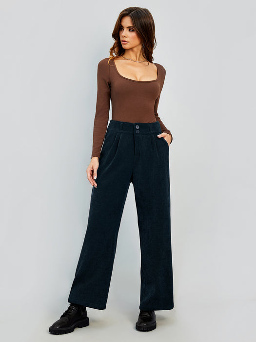 Autumn Winter Women Clothing Corduroy Wide Leg Pants Women High Waist Casual Straight Leg Office