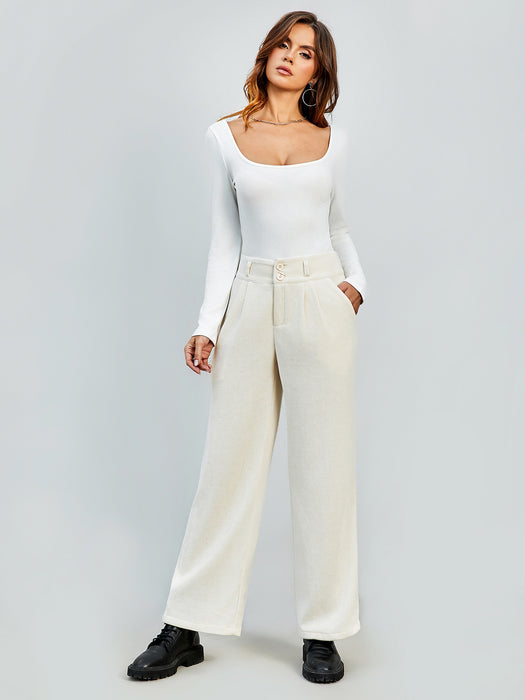 Autumn Winter Women Clothing Corduroy Wide Leg Pants Women High Waist Casual Straight Leg Office