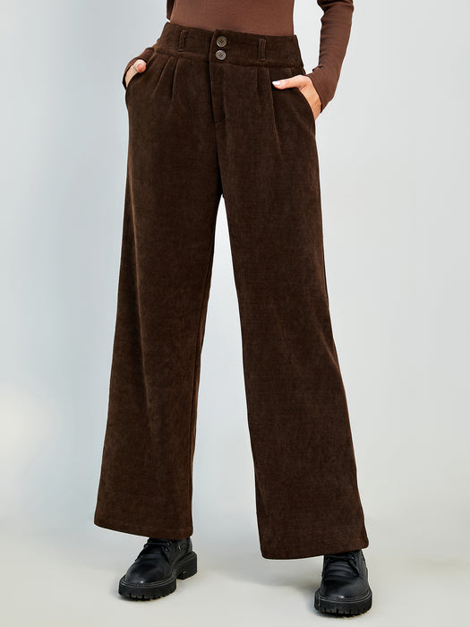 Autumn Winter Women Clothing Corduroy Wide Leg Pants Women High Waist Casual Straight Leg Office