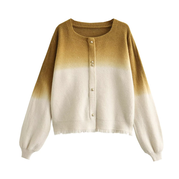 Gradient Color V neck Sweater Women Autumn Winter Lazy Gentle Western Youthful Looking Knitwear Top