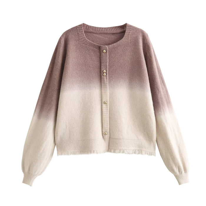 Gradient Color V neck Sweater Women Autumn Winter Lazy Gentle Western Youthful Looking Knitwear Top