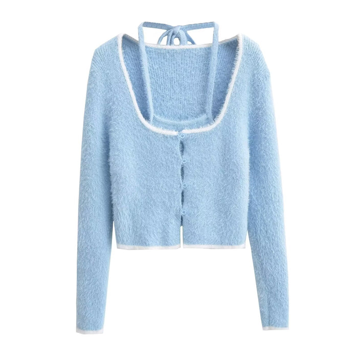 Sexy Faux Two Piece Knitted Cardigan Sexy Niche Slim Fit Sweater