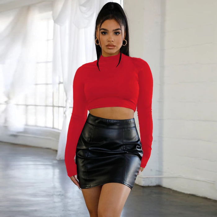 Autumn Winter Sexy cropped Bottoming Shirt Turtleneck Long Sleeve Short Top