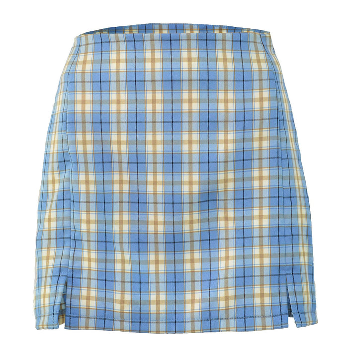 Hip Skirt Split Women High Waist Plaid Skirt