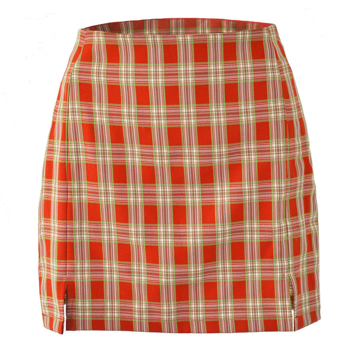 Hip Skirt Split Women High Waist Plaid Skirt