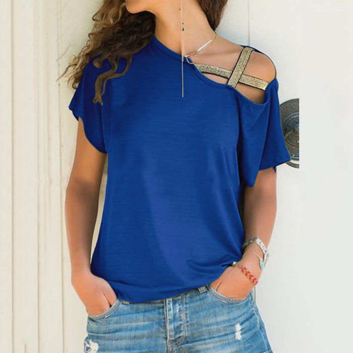 Summer Casual Criss Cross Irregular Asymmetric Short Sleeve Women Printed Wear T-shirt for Women