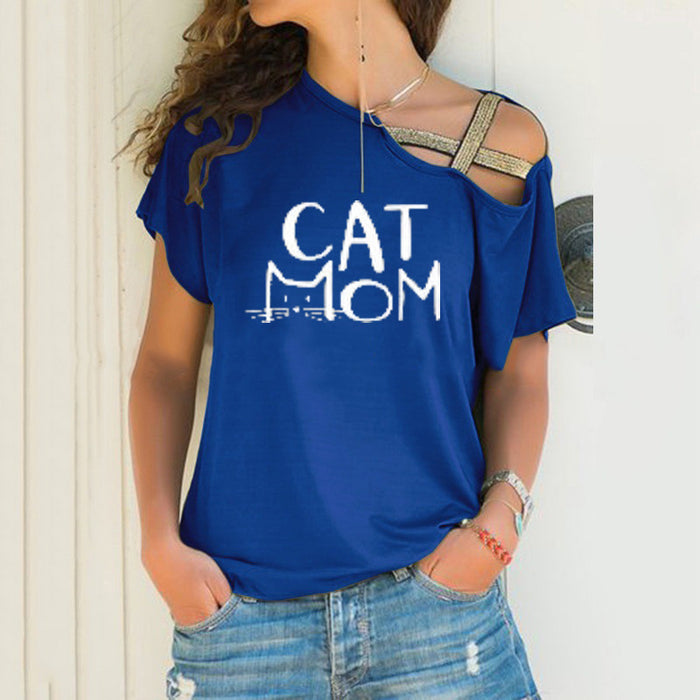 Summer Casual Criss Cross Irregular Asymmetric Short Sleeve Women Printed Wear T-shirt for Women