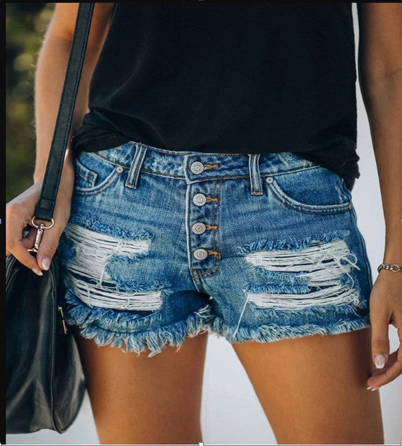 Summer Ripped Tassel Denim Shorts Women Pants