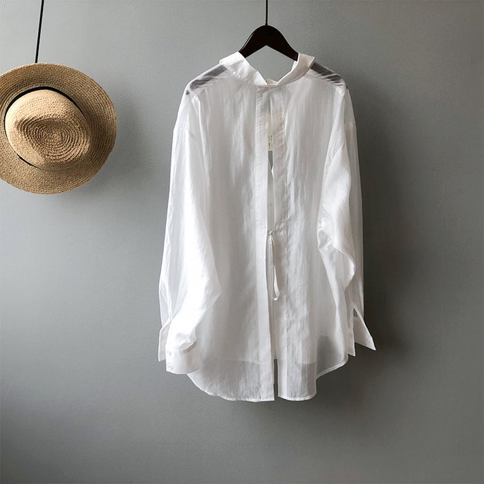 Summer Tencel Shirt Women Yan Double Solid Color Backless Sneaky Design Loose Sunscreen Clothes Women