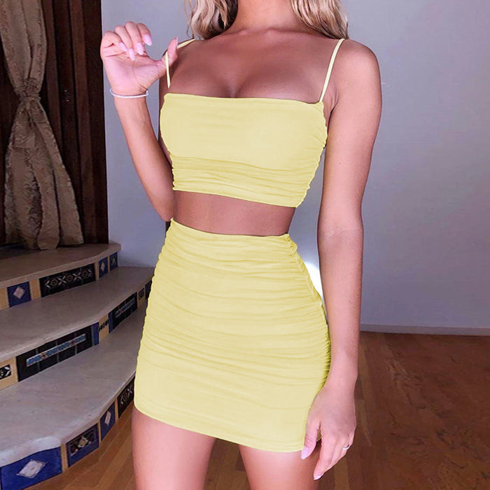 Sexy Camisole Pleated Hip Skirt Two-Piece Set