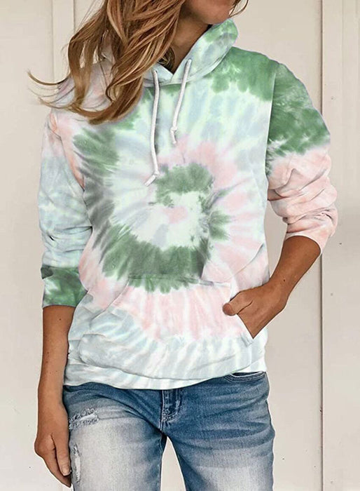 Fall Winter Women Clothing Loose Tie Dye Printed Hooded Long Sleeve Hoodie