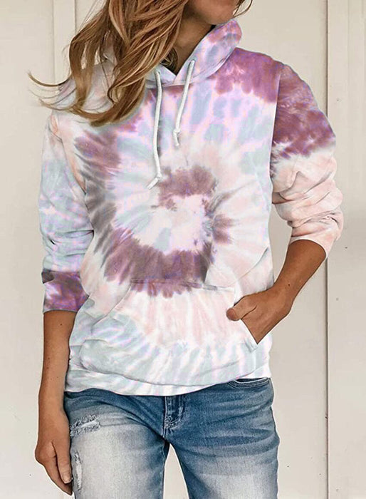 Fall Winter Women Clothing Loose Tie Dye Printed Hooded Long Sleeve Hoodie