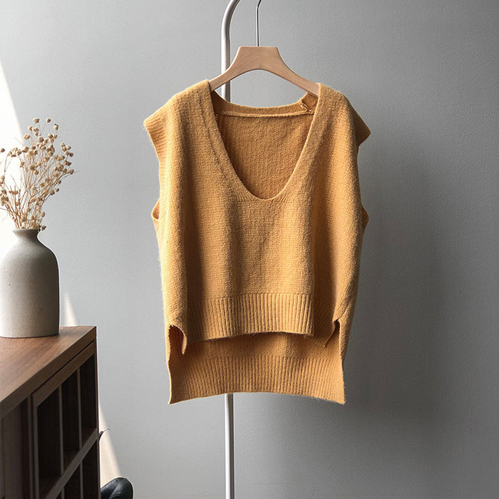 Autumn Knitted Vest for Women V neck Korean Casual Loose Sleeveless Vest for Women