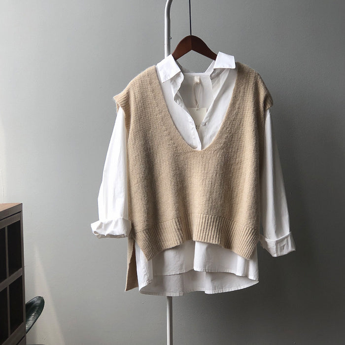 Autumn Knitted Vest for Women V neck Korean Casual Loose Sleeveless Vest for Women