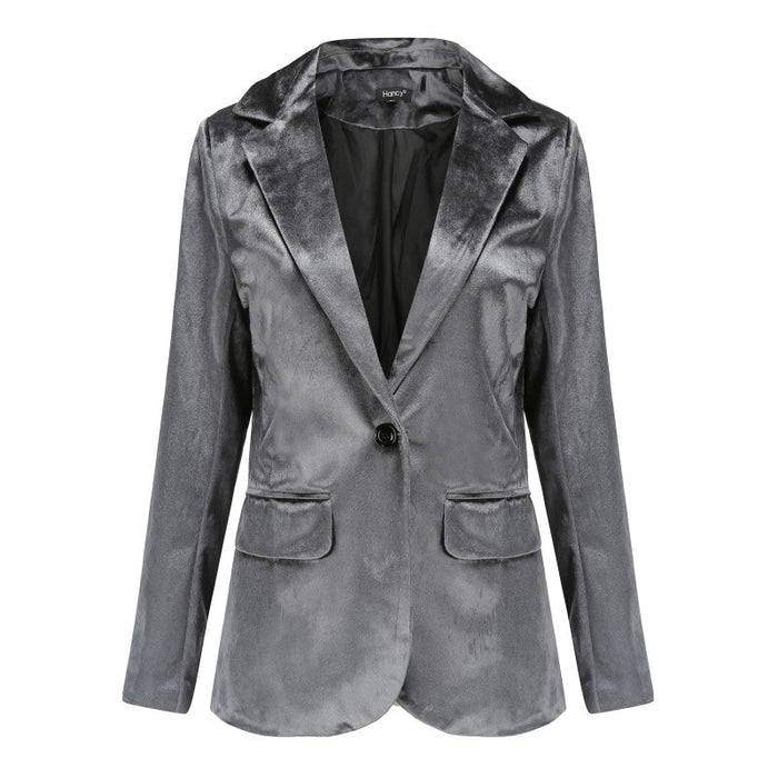 Velvet Office plus Size One Button Casual Velvet Blazer for Women