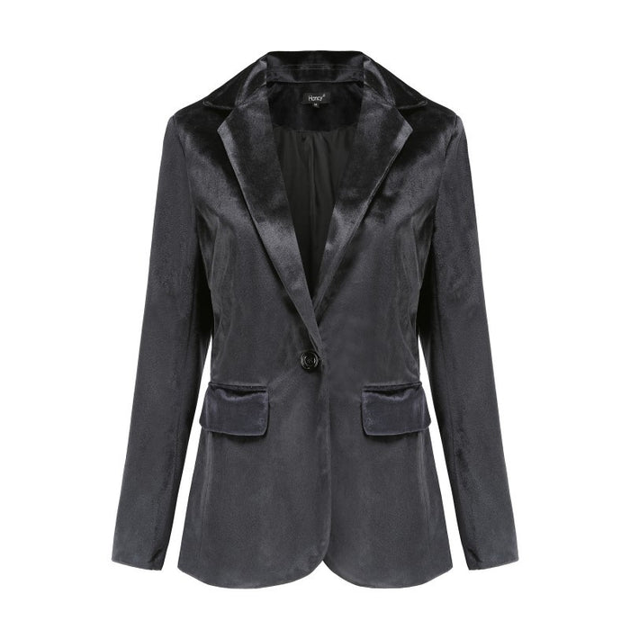 Velvet Office plus Size One Button Casual Velvet Blazer for Women