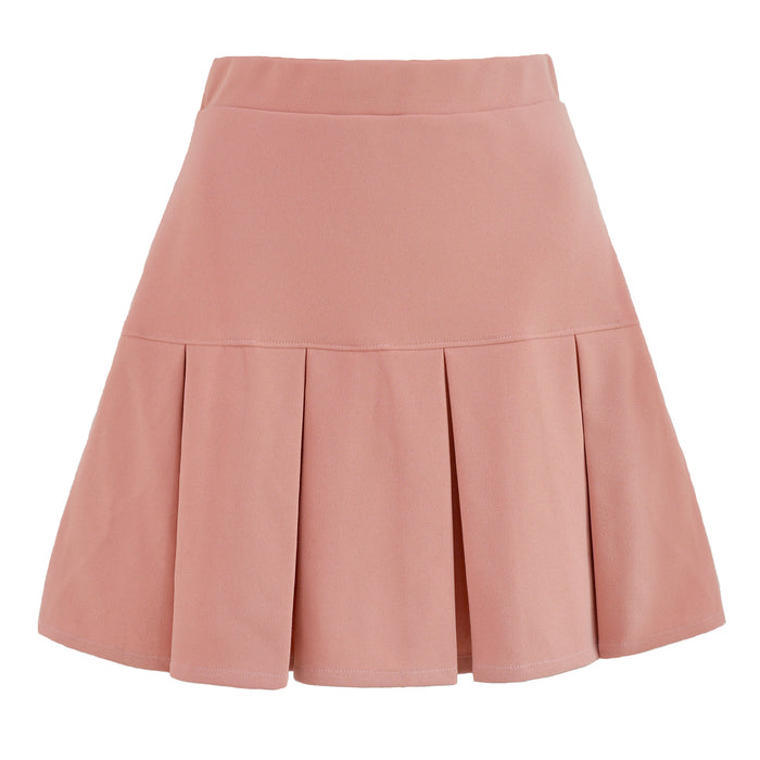 Autumn Winter Skirt Elastic High Waist Pleated Skirt Solid Color All-Matching Pleated Skirt Skirt