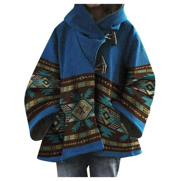 Winter Autumn Winter Women Loose Retro Printed Woolen Coat