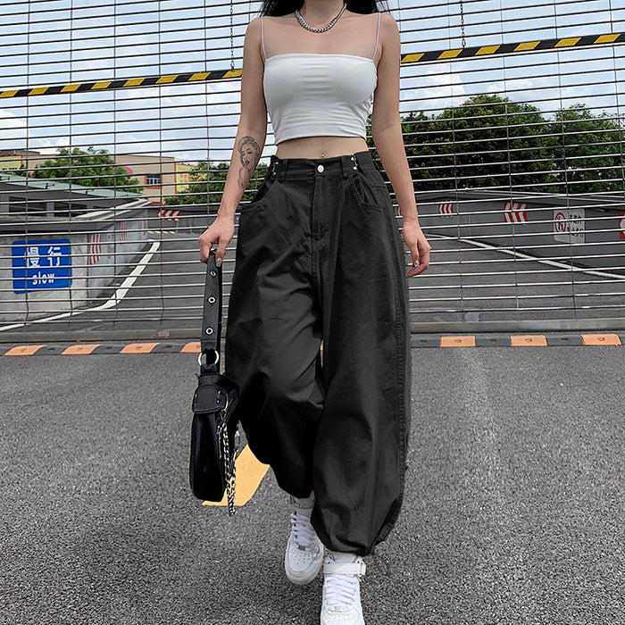 Street Hipster Waist Adjustable Loose Hip Hop Trousers Ankle Tied Women