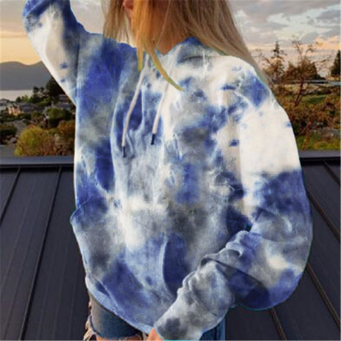 Street Women Clothing Loose Hooded Tie-Dyed Printed Casual Large Hoody Top