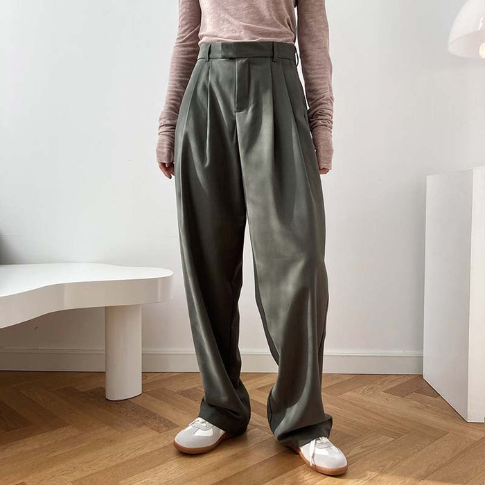 Spring High Waist Smoke Tube Wide-Leg Pants Loose Straight Drooping Mop Work Pant for Women