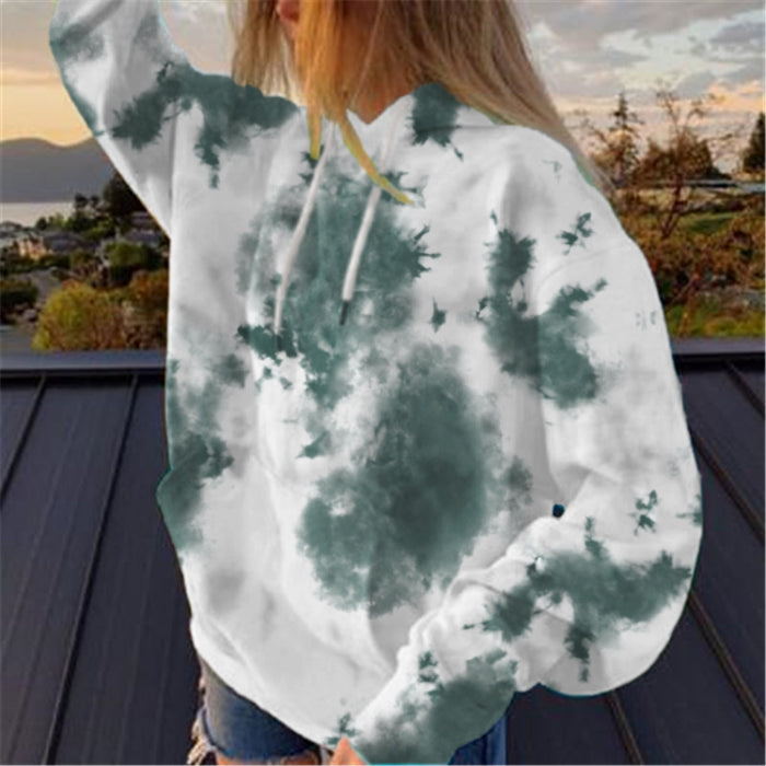 Street Women Clothing Loose Hooded Tie-Dyed Printed Casual Large Hoody Top