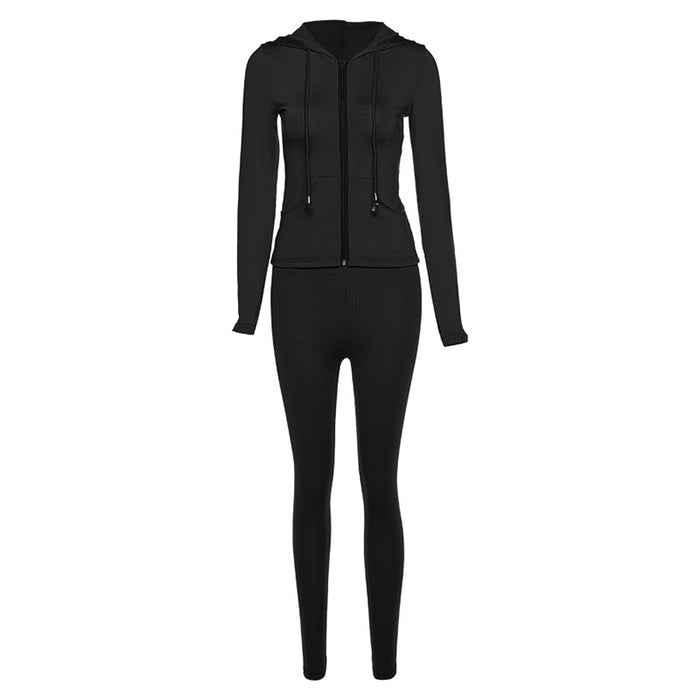 Isn Spring Women Clothing Hooded Cardigan Slim Fit Sports Casual Suit