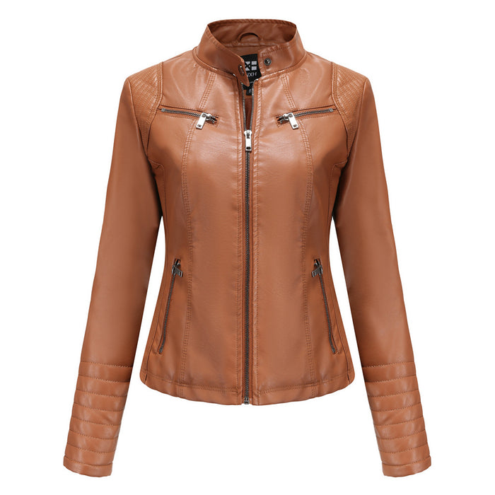 New Women Leather Clothing Women Spring Autumn Thin Motorcycle Clothing  Size Leather Coat Short Chic Women Jacket