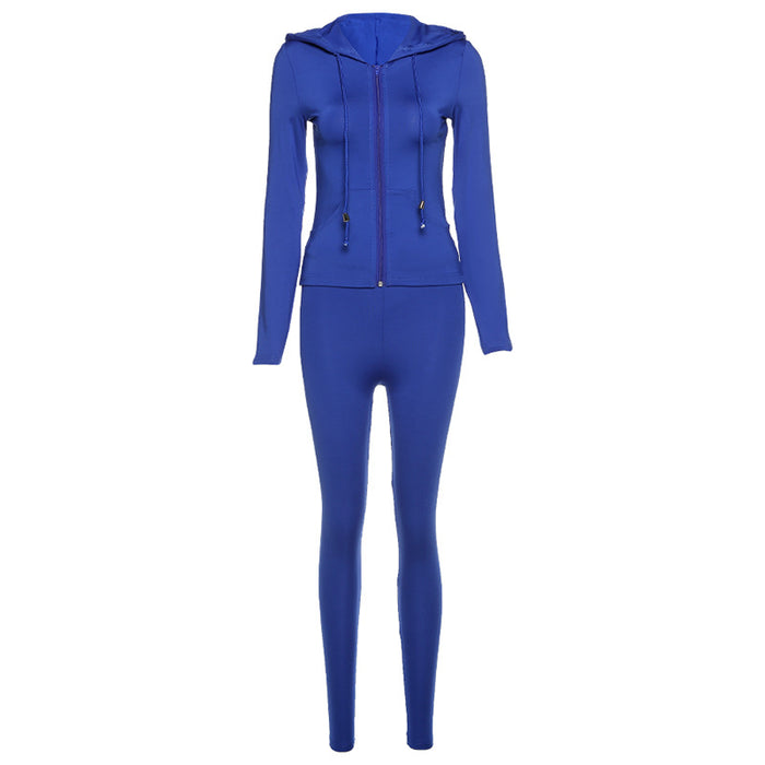 Isn Spring Women Clothing Hooded Cardigan Slim Fit Sports Casual Suit