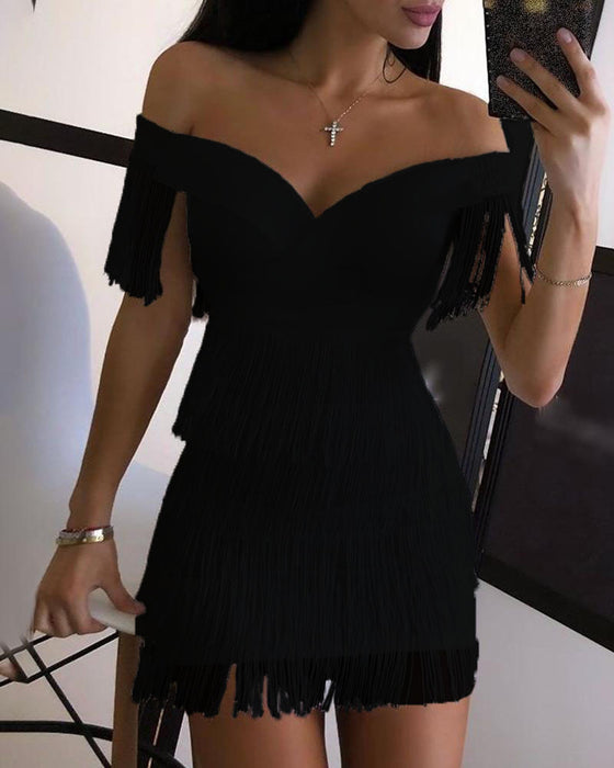 Tight Dress off-Shoulder Tassel Tight Dress