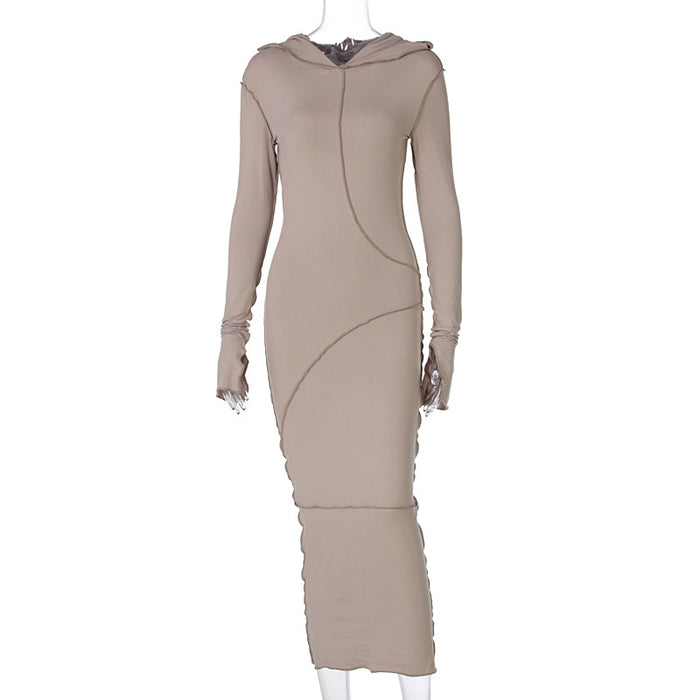 Autumn Winter Arrival Reverse Car Side Hooded Long-sleeved T-shirt Dress