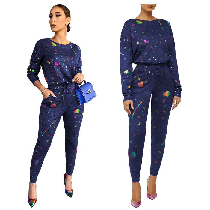 Winter Casual Digital Printed Two-Piece Suit