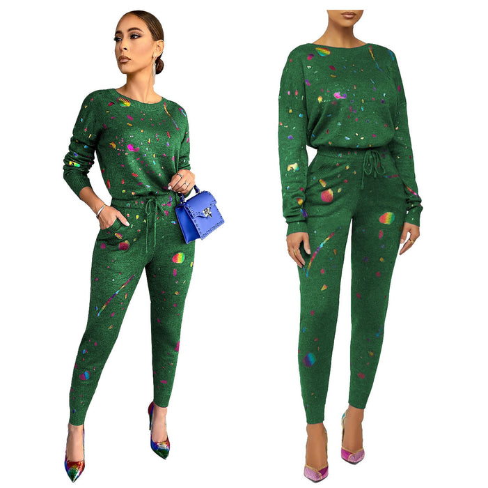 Winter Casual Digital Printed Two-Piece Suit