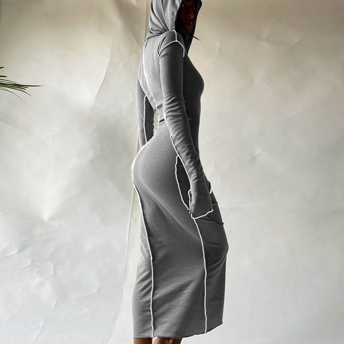 Autumn Winter Arrival Reverse Car Side Hooded Long-sleeved T-shirt Dress