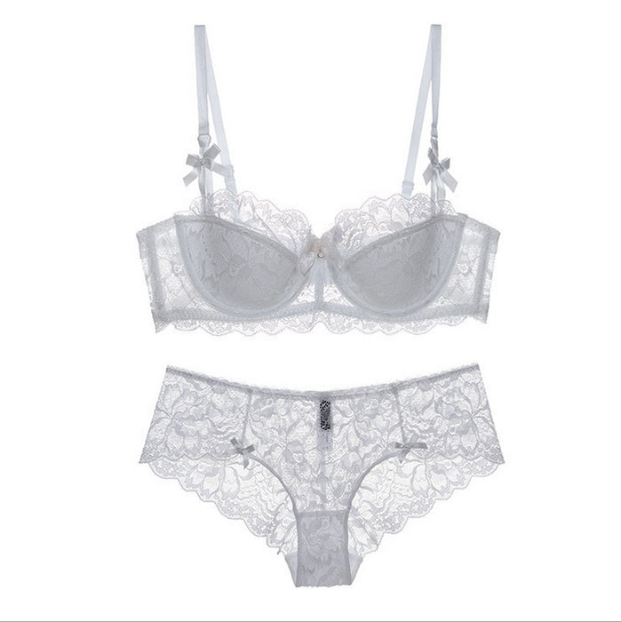 Sexy Lace Edge Side Drawing Women Underwear Breathable Thin Cotton Bra Set