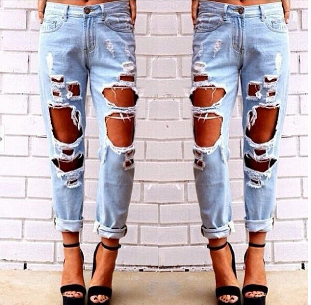 Loose plus Size Wild Sexy Exaggerated Big Ripped Beggar  Jeans