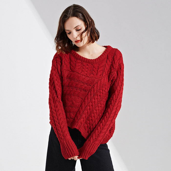 Loose Sweater Women Cable Knit Pullover Knitwear Autumn Lazy Top Knitted Sweater Tide